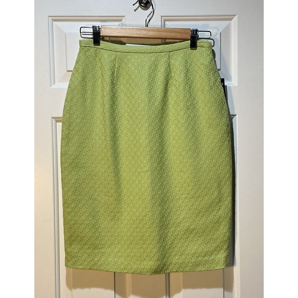 Donna Rae Textured Pencil Skirt Lime Green Lined Women’s Size 4